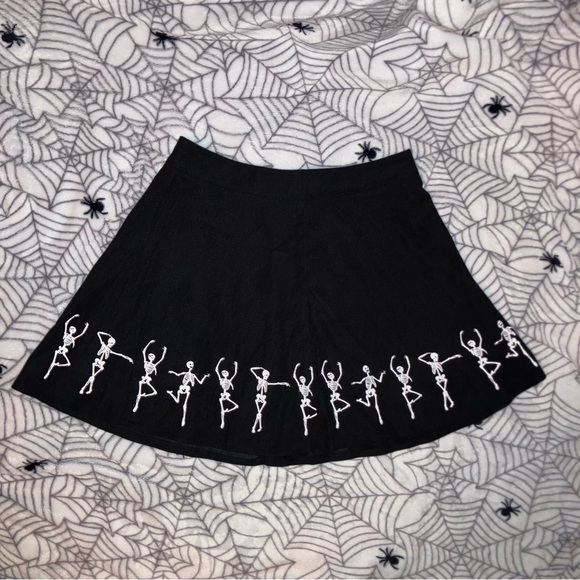 Killstar Dresses & Skirts - NEW DANCING SKEKETONS BLACK COUDROY SKIRT